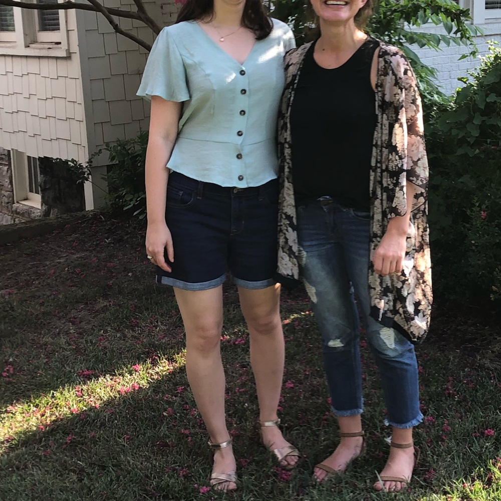 Lily White seafoam mint green top flounced sleeves peplum V-neck vintage feel - Picture 10 of 10
